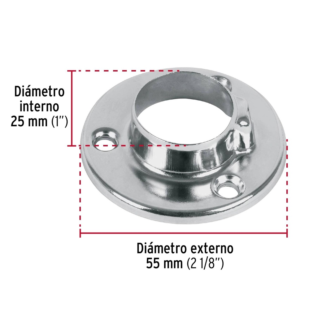 Brida cromada para tubo redondo de clóset, Hermex