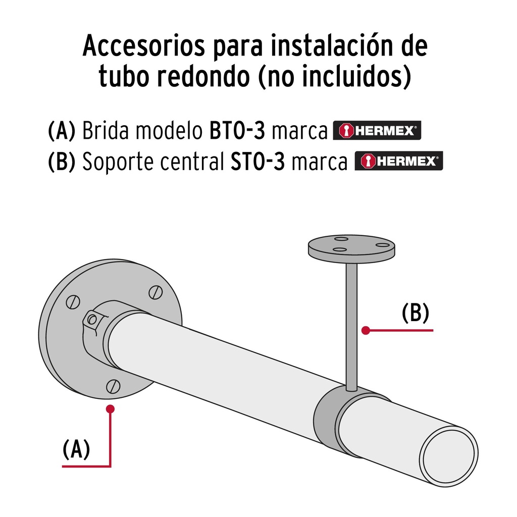 Brida cromada para tubo redondo de clóset, Hermex