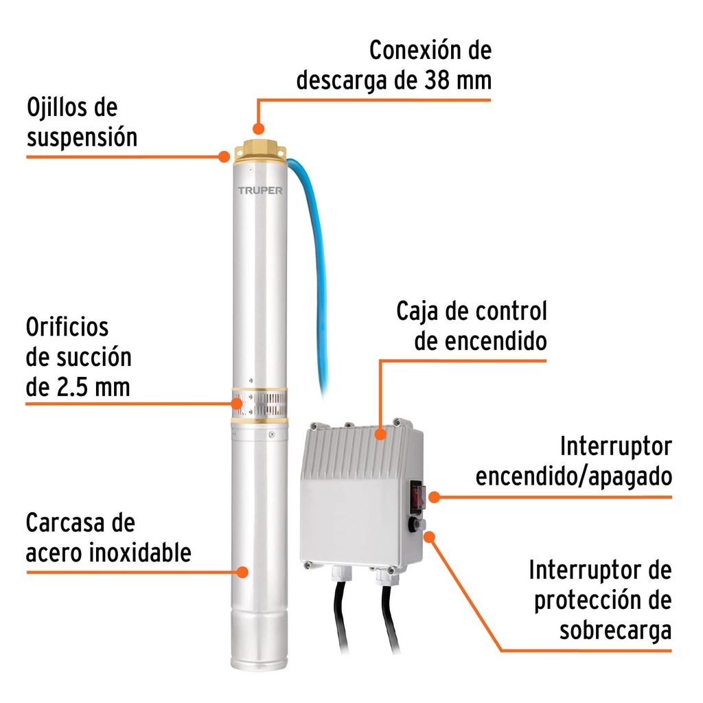 Bomba sumergible para pozo profundo, 1-1/2 HP, agua limpia