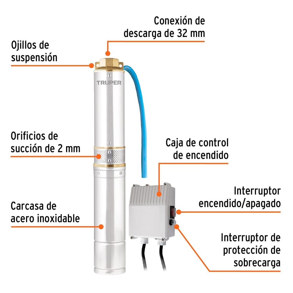 Bomba sumergible para pozo profundo, 1/2 HP, agua limpia