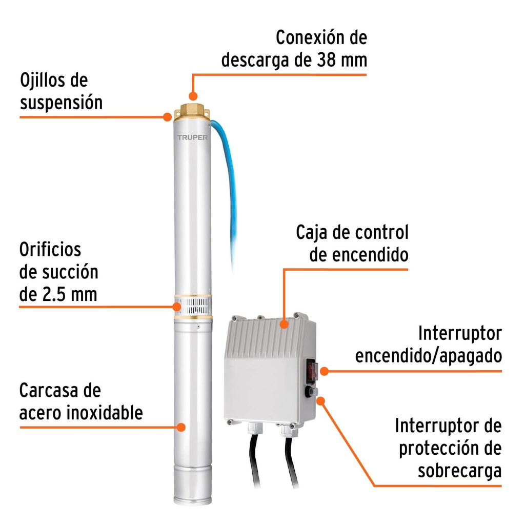 Bomba sumergible para pozo profundo, 2 HP, agua limpia