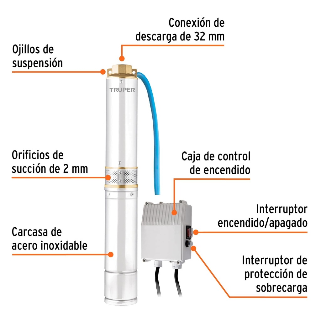 Bomba sumergible para pozo profundo, 3/4 HP, agua limpia