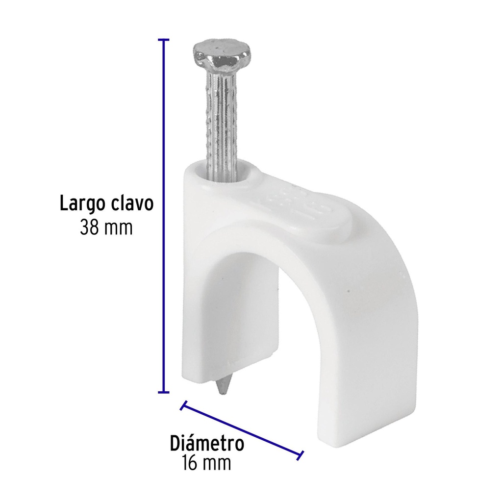 Bolsa con 20 grapas blancas de 16 mm para cable redondo