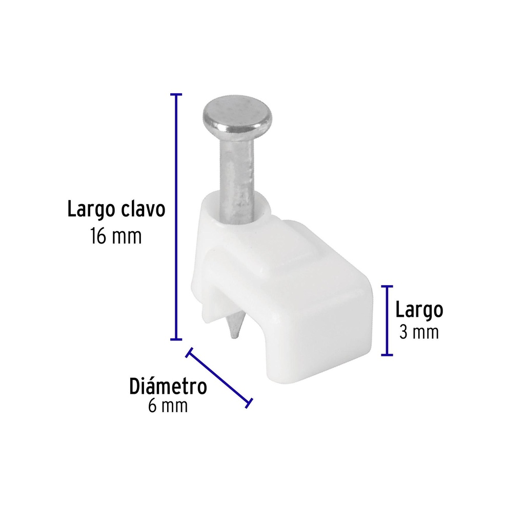 Bolsa con 20 grapas blancas de 3 x 6 mm para cable plano