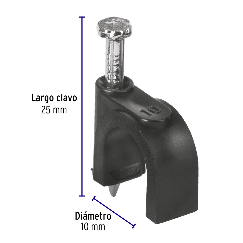 Bolsa con 20 grapas negras de 10 mm para cable redondo