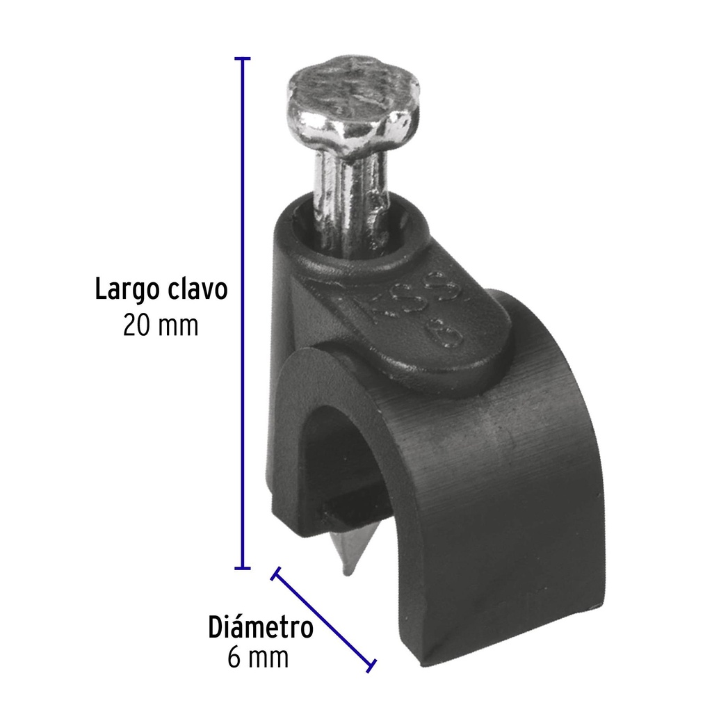 Bolsa con 20 grapas negras de 6 mm para cable redondo