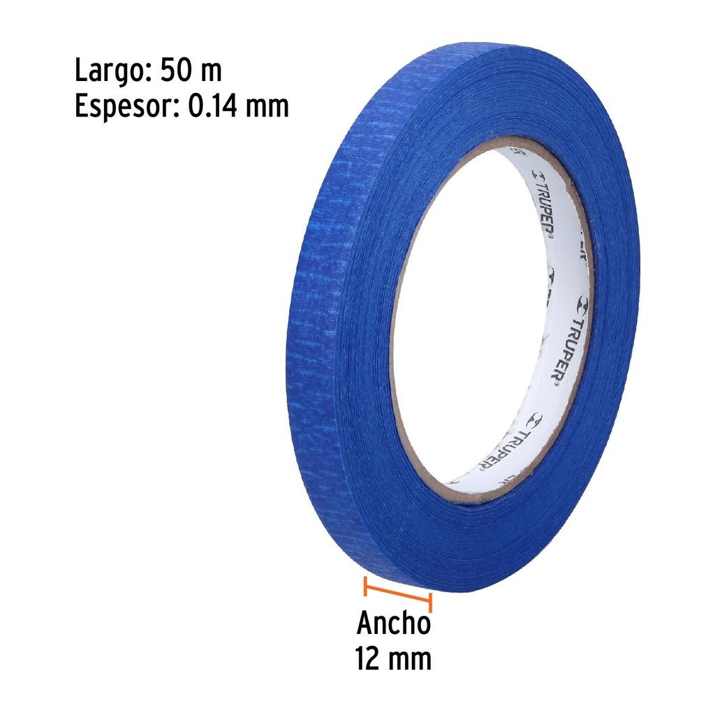 Cinta masking tape azul de 1/2' x 50 m, Truper