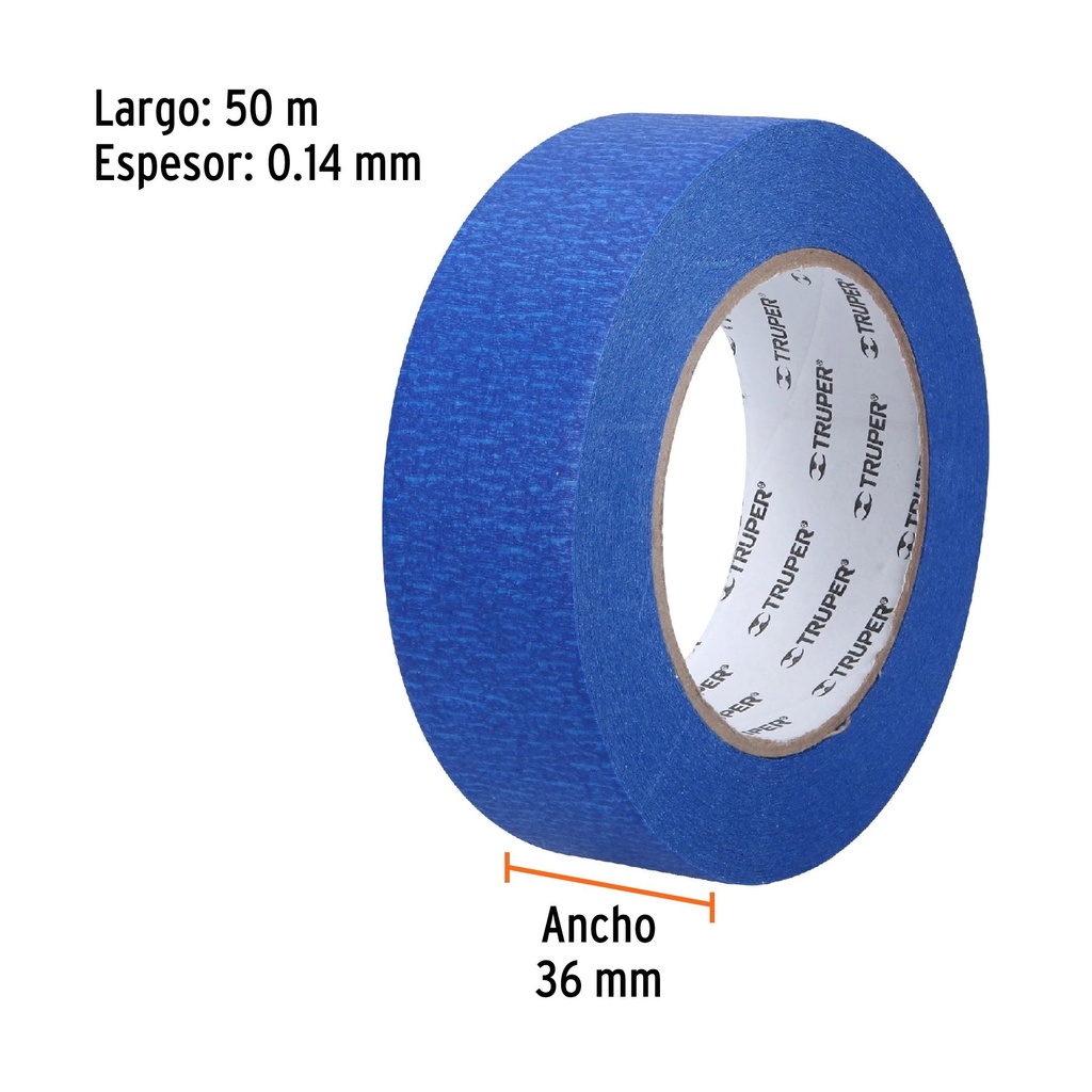 Cinta masking tape azul de 1-1/2' x 50 m, Truper