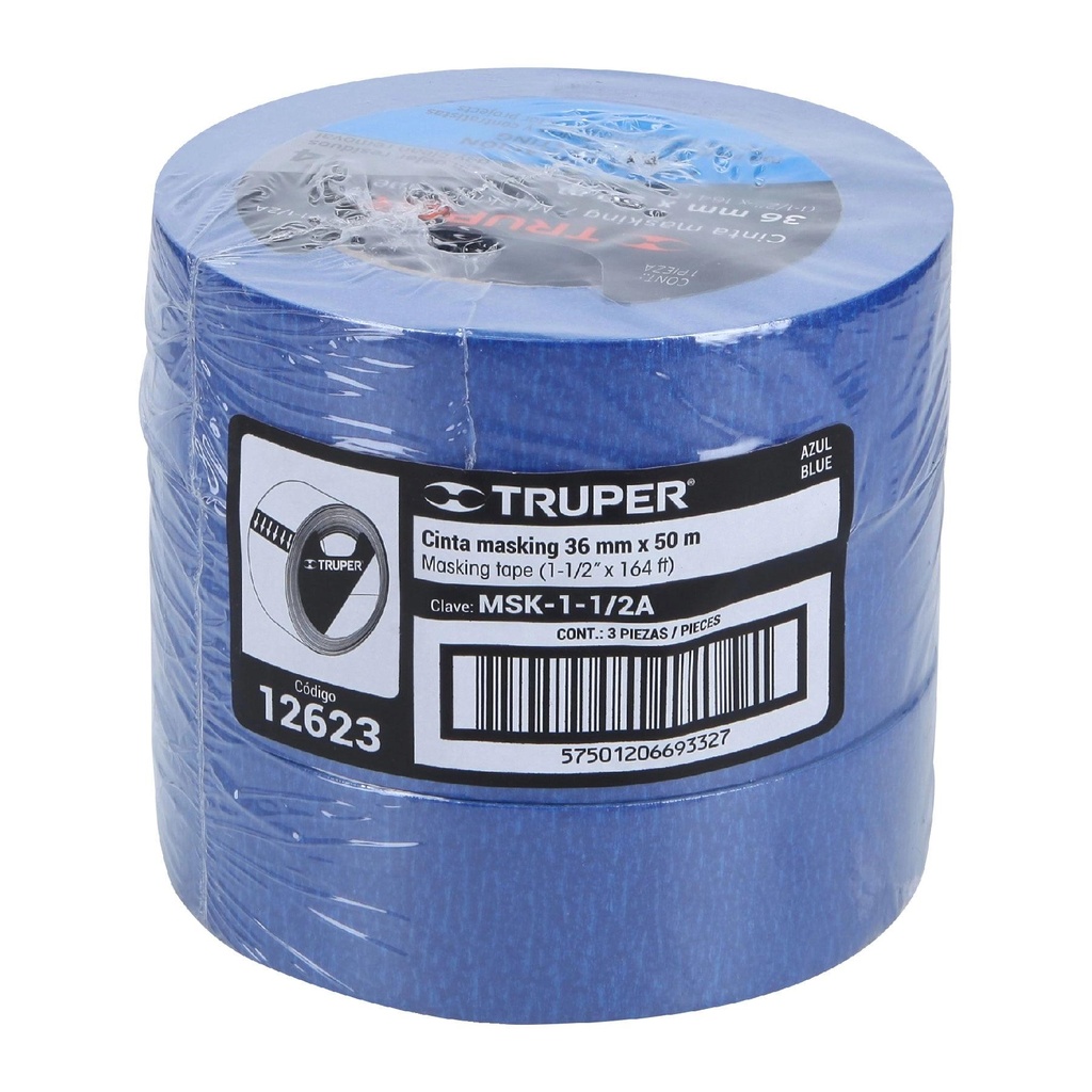 Cinta masking tape azul de 1-1/2' x 50 m, Truper