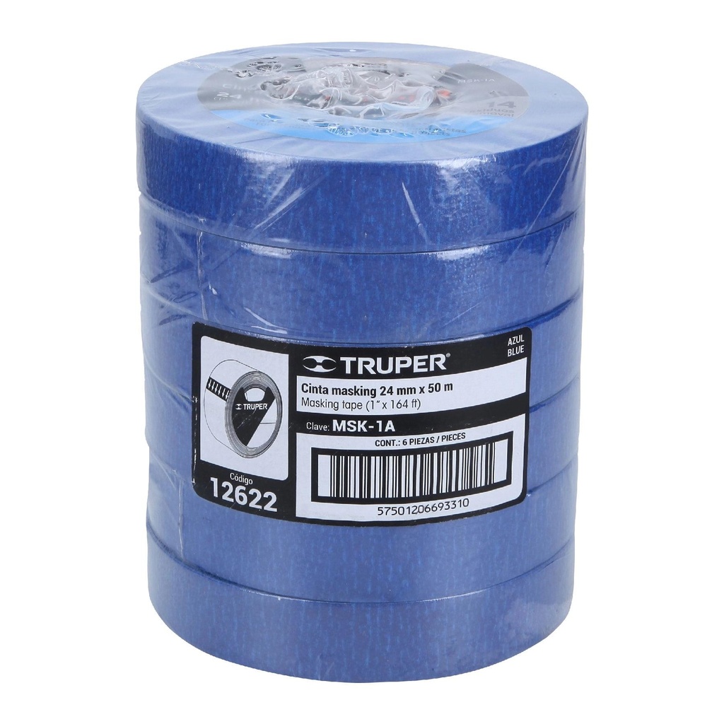 Cinta masking tape azul de 1' x 50 m, Truper