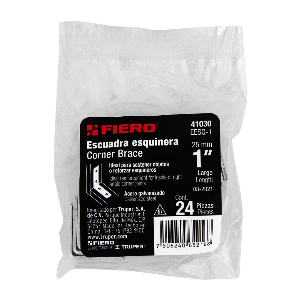 Bolsa con 24 escuadras esquineras 1' x 1', Fiero