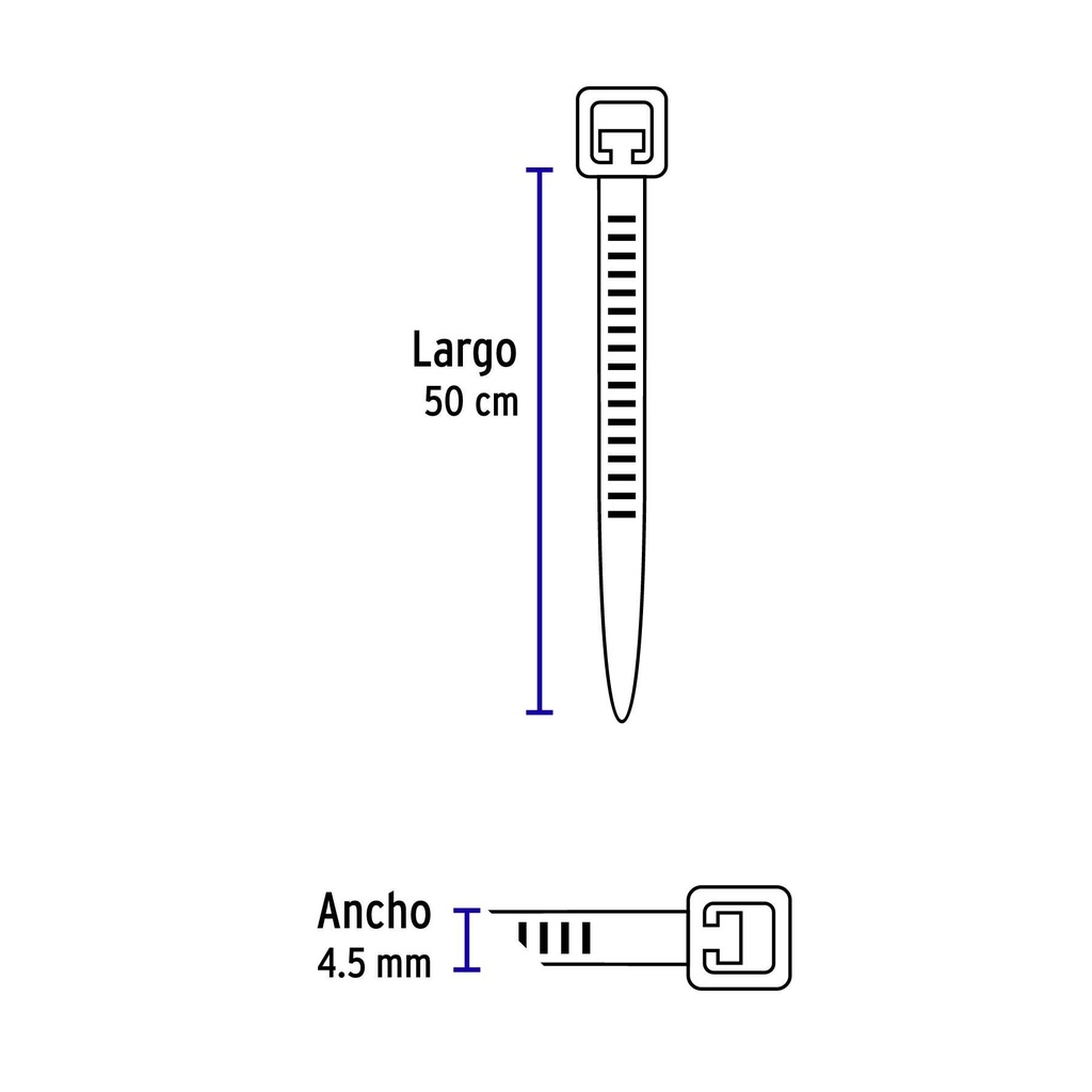 Bolsa con 25 cinchos plásticos 50 lb, 500x4.5 mm, naturales