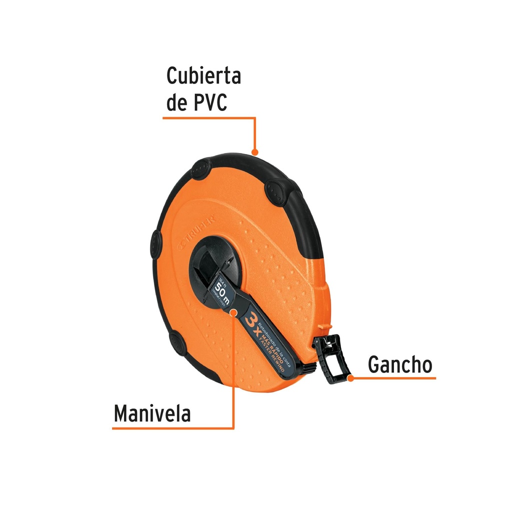 Cinta larga 50 m de fibra de vidrio, carcasa plástica