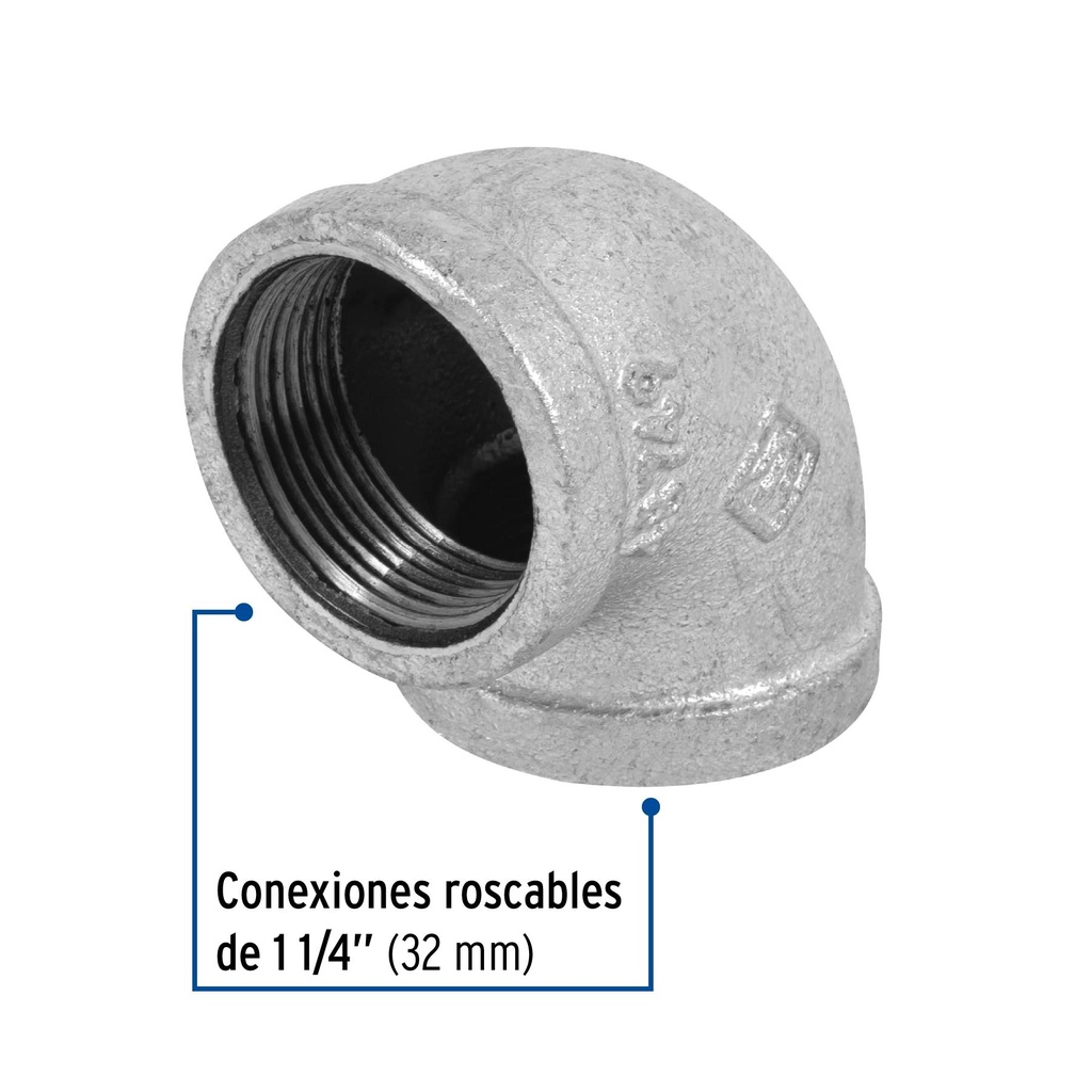 Codo 90° acero galvanizado de 1-1/4', Foset