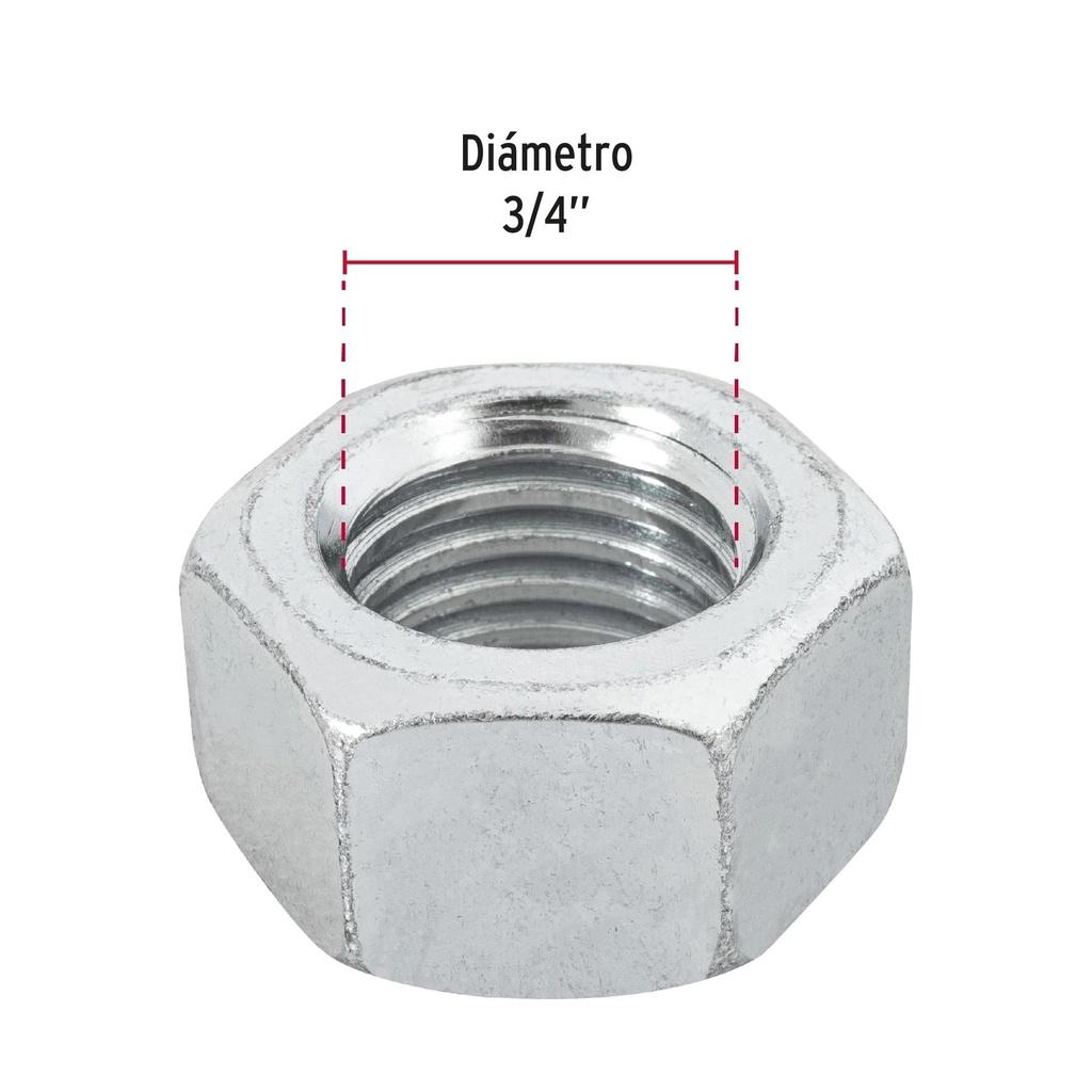 Bolsa con 15 tuercas 3/4' hexagonales de acero galvanizado