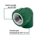 Codo 90° PPR de 3/4' hembra con inserto metálico, Foset