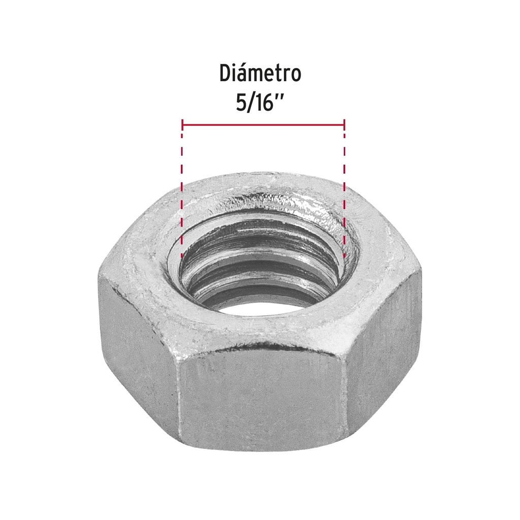 Bolsa con 150 tuercas 5/16' hexagonales de acero galvanizado