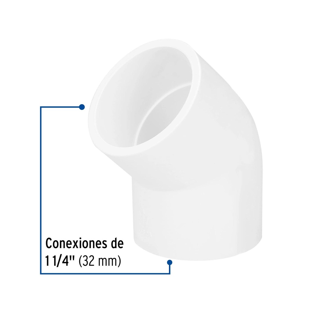 Codo 45° de PVC de 1-1/4', Foset