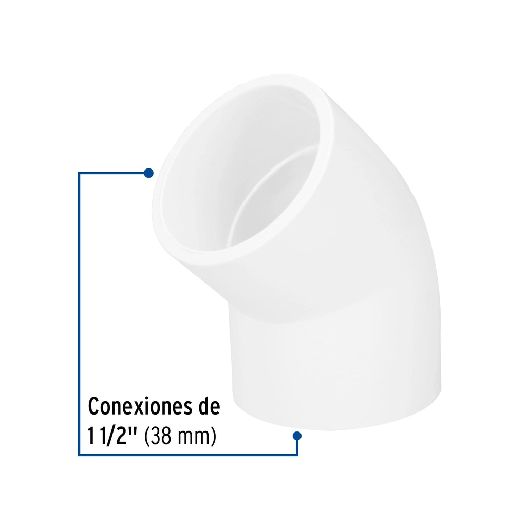 Codo 45° de PVC de 1-1/2', Foset