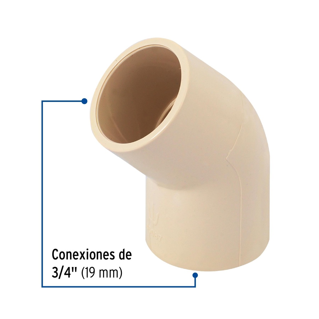 Codo 45° de CPVC de 3/4', Foset