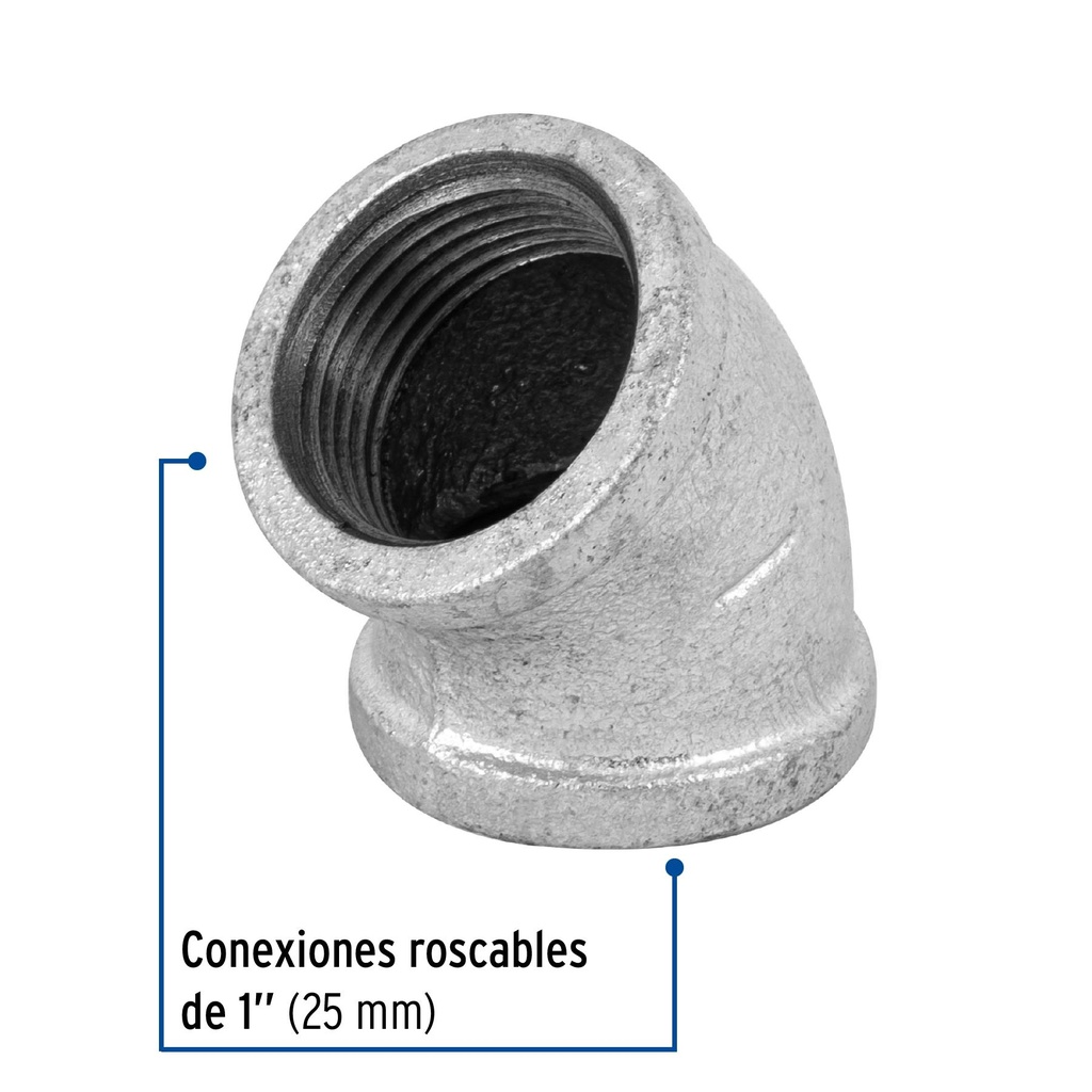 Codo 45° acero galvanizado de 1', Foset