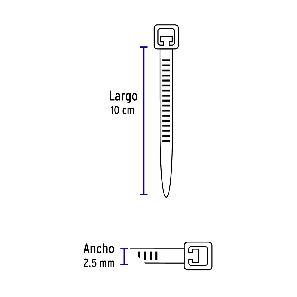 Bolsa con 100 cinchos plásticos 18 lb, 100 x 2.5 mm, verdes