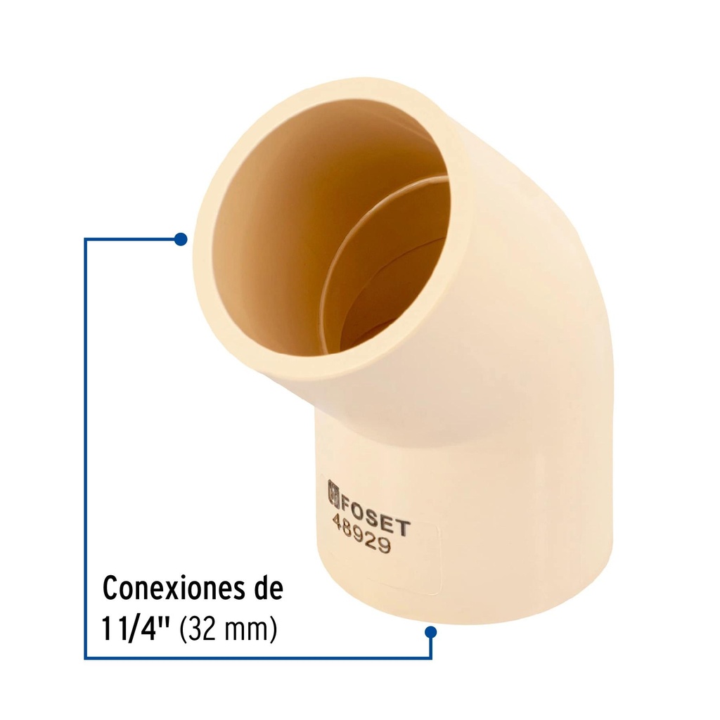 Codo 45° CPVC de 1-1/4', Foset