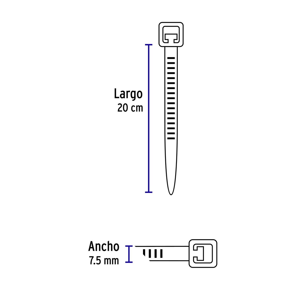 Bolsa c/10 cinchos plásticos 120 lb, 200 x 7.5 mm, naturales