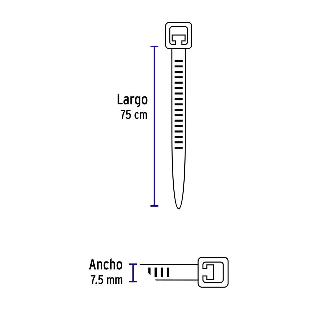 Bolsa c/10 cinchos plásticos 120 lb, 750 x 7.5 mm, naturales