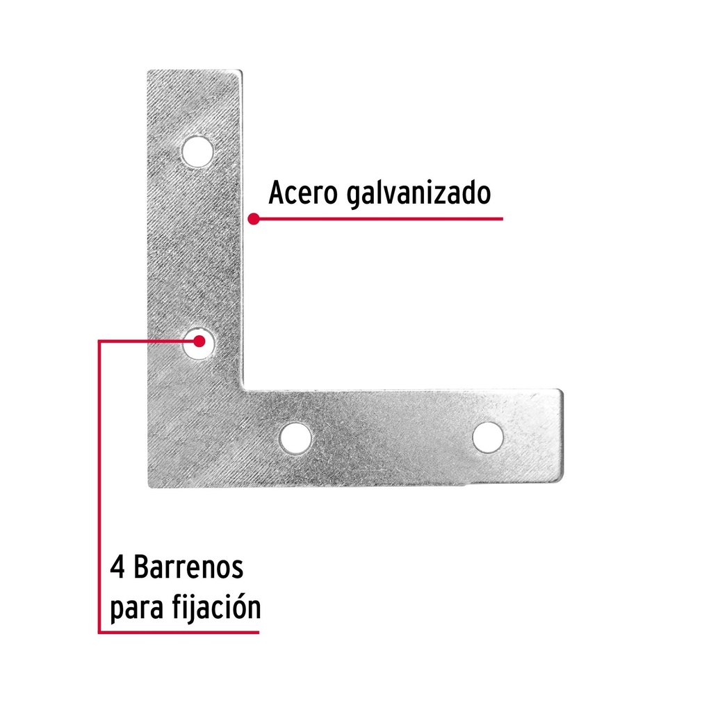 Bolsa c/24 escuadras planas cantoneras 2-1/2'x2-1/2', Fiero