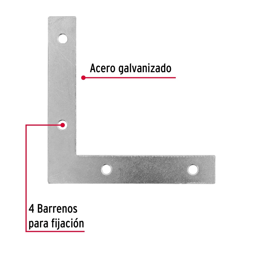 Bolsa c/24 escuadras planas cantoneras 3-1/2'x3-1/2', Fiero