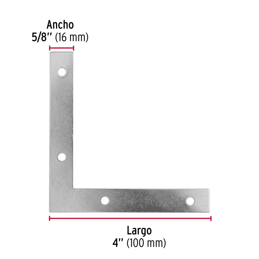 Bolsa c/24 escuadras planas cantoneras 4' x 4', Fiero