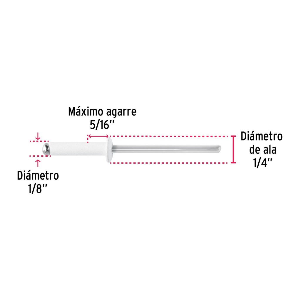 Bolsa c/50 remaches 1/8'x5/16' blancos de aluminio, ala 1/4'