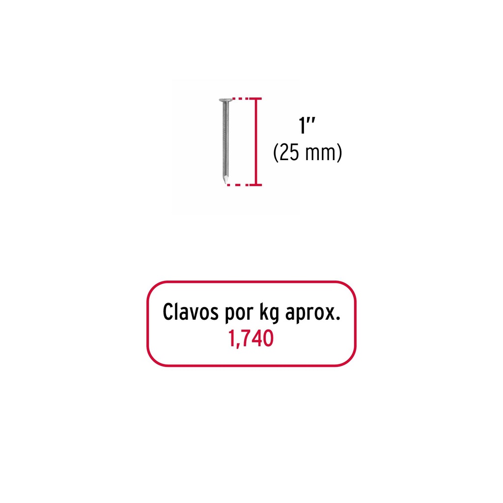 Bolsa con 1 kg de clavo estándar 1' con cabeza, Fiero