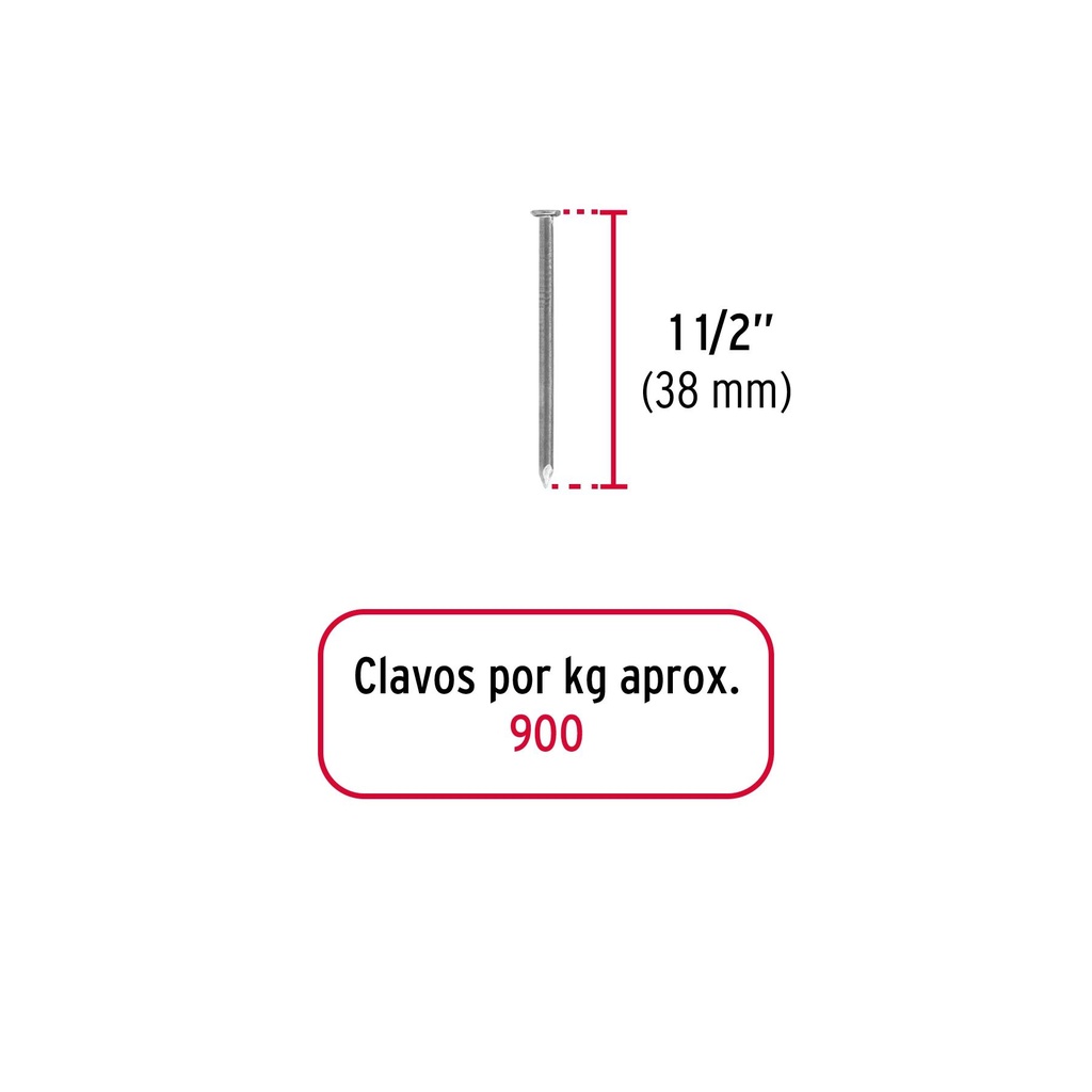 Bolsa con 1 kg de clavo estándar 1-1/2' con cabeza, Fiero