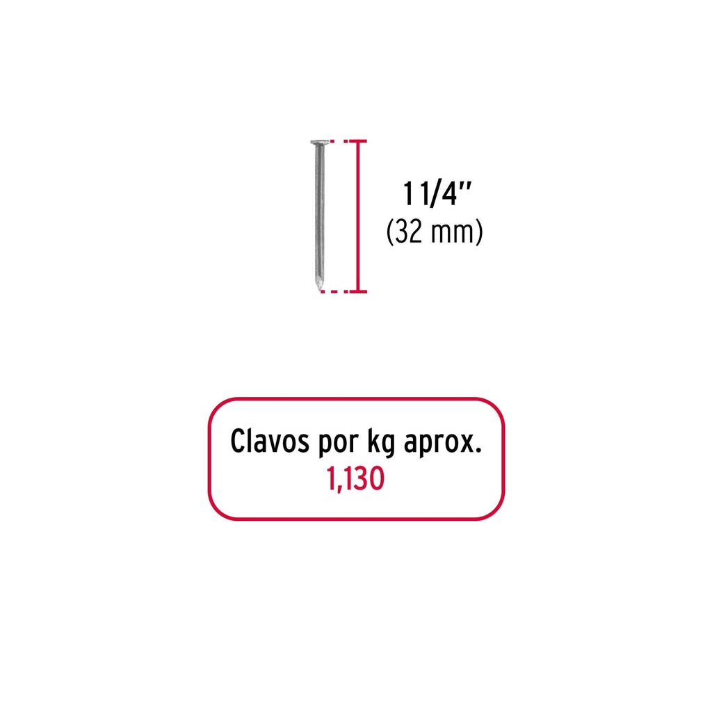 Bolsa con 1 kg de clavo estándar 1-1/4' con cabeza, Fiero