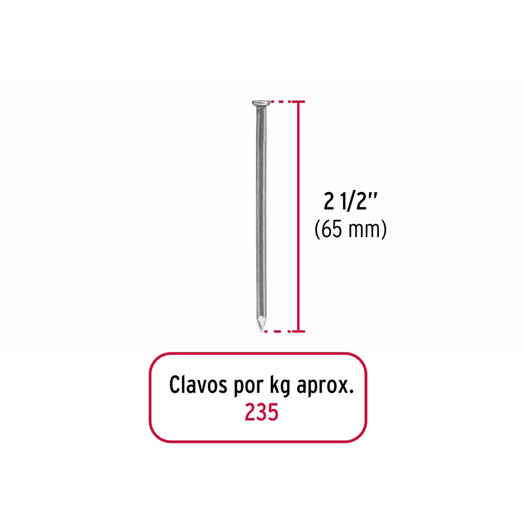 Bolsa con 1 kg de clavo estándar 2-1/2' con cabeza, Fiero