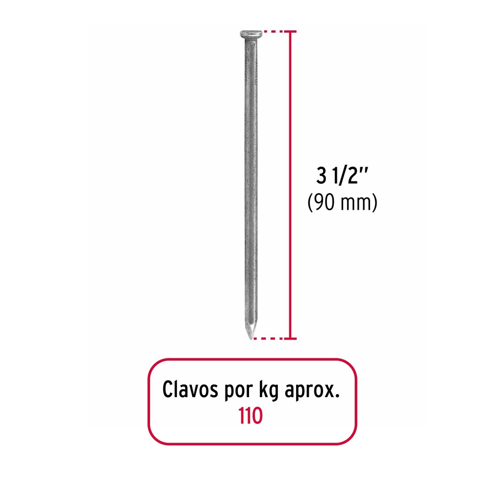 Bolsa con 1 kg de clavo estándar 3-1/2' con cabeza, Fiero