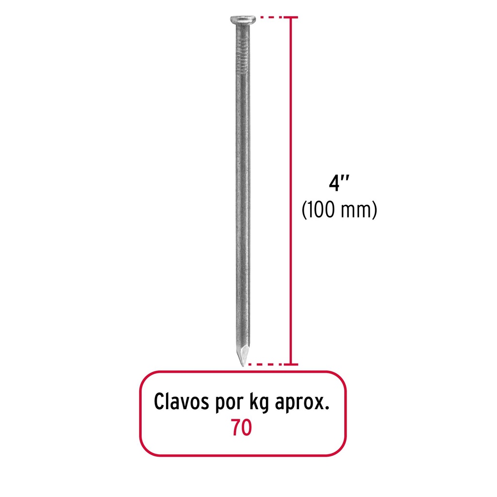 Bolsa con 1 kg de clavo estándar 4' con cabeza, Fiero