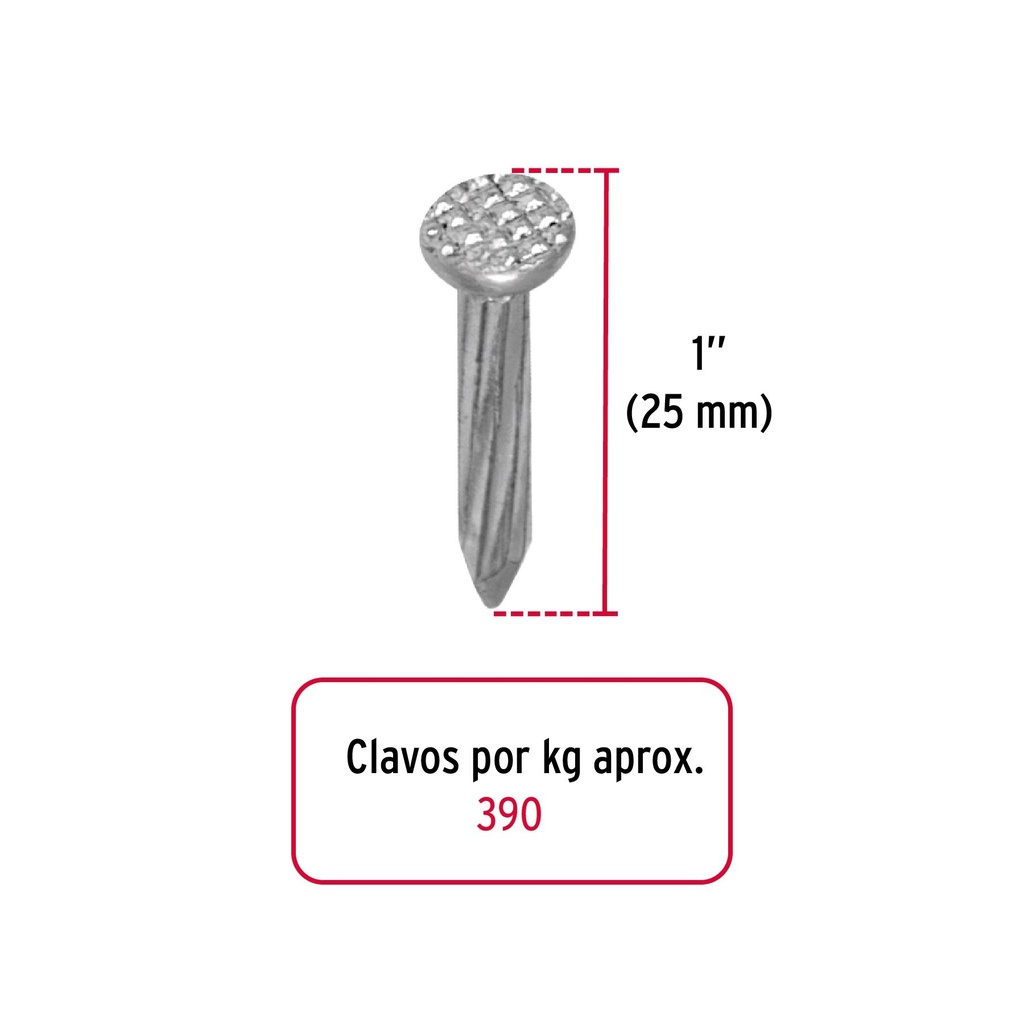 Bolsa con 1 kg de clavos para concreto galvanizados 1'