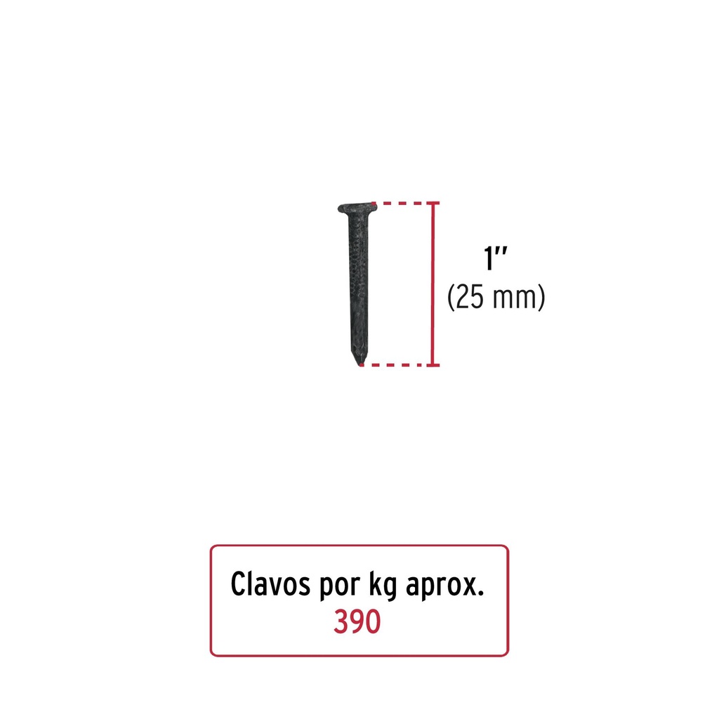 Bolsa con 1 kg de clavos para concreto negros 1', Fiero