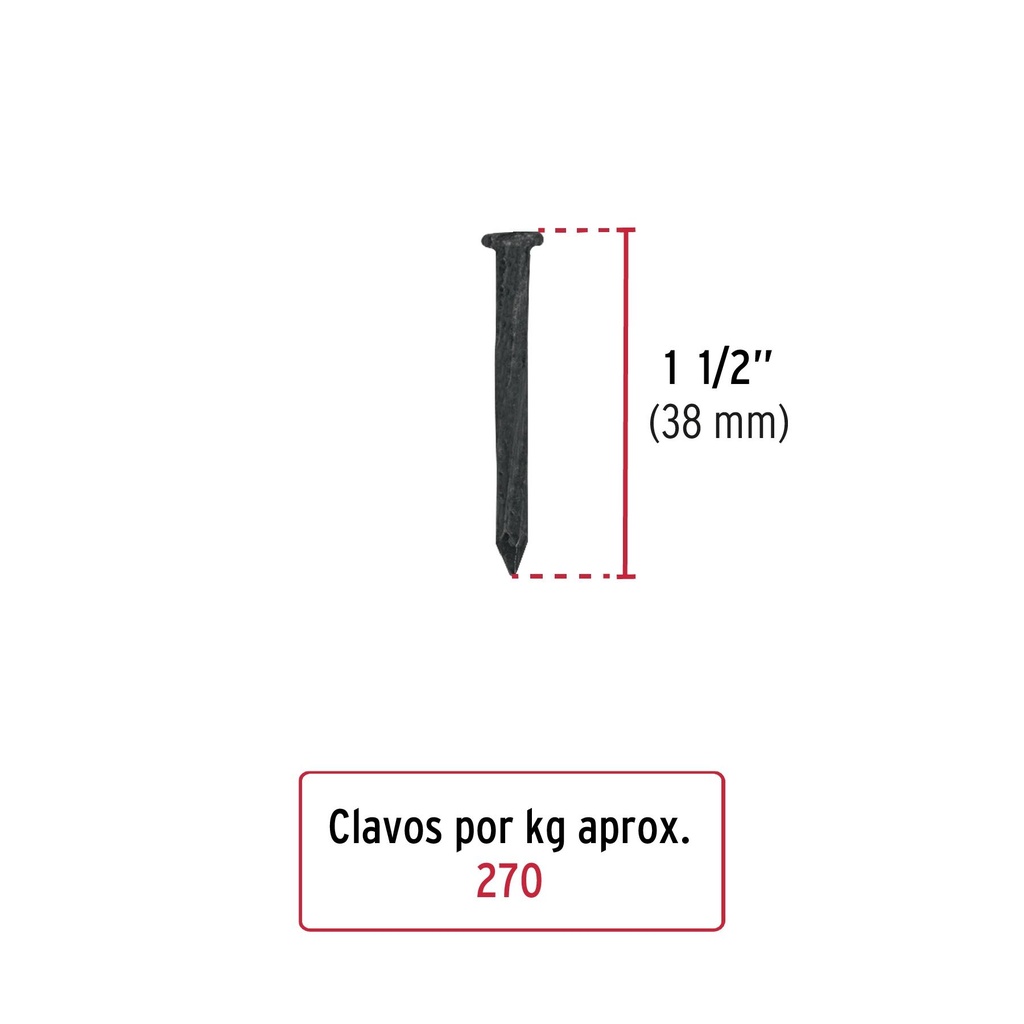 Bolsa con 1 kg de clavos para concreto negros 1-1/2', Fiero