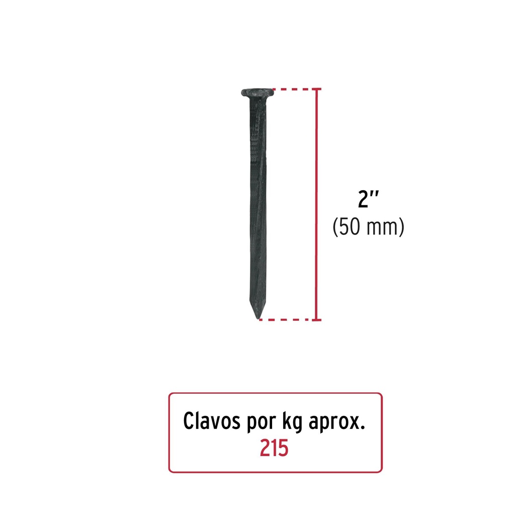 Bolsa con 1 kg de clavos para concreto negros 2', Fiero