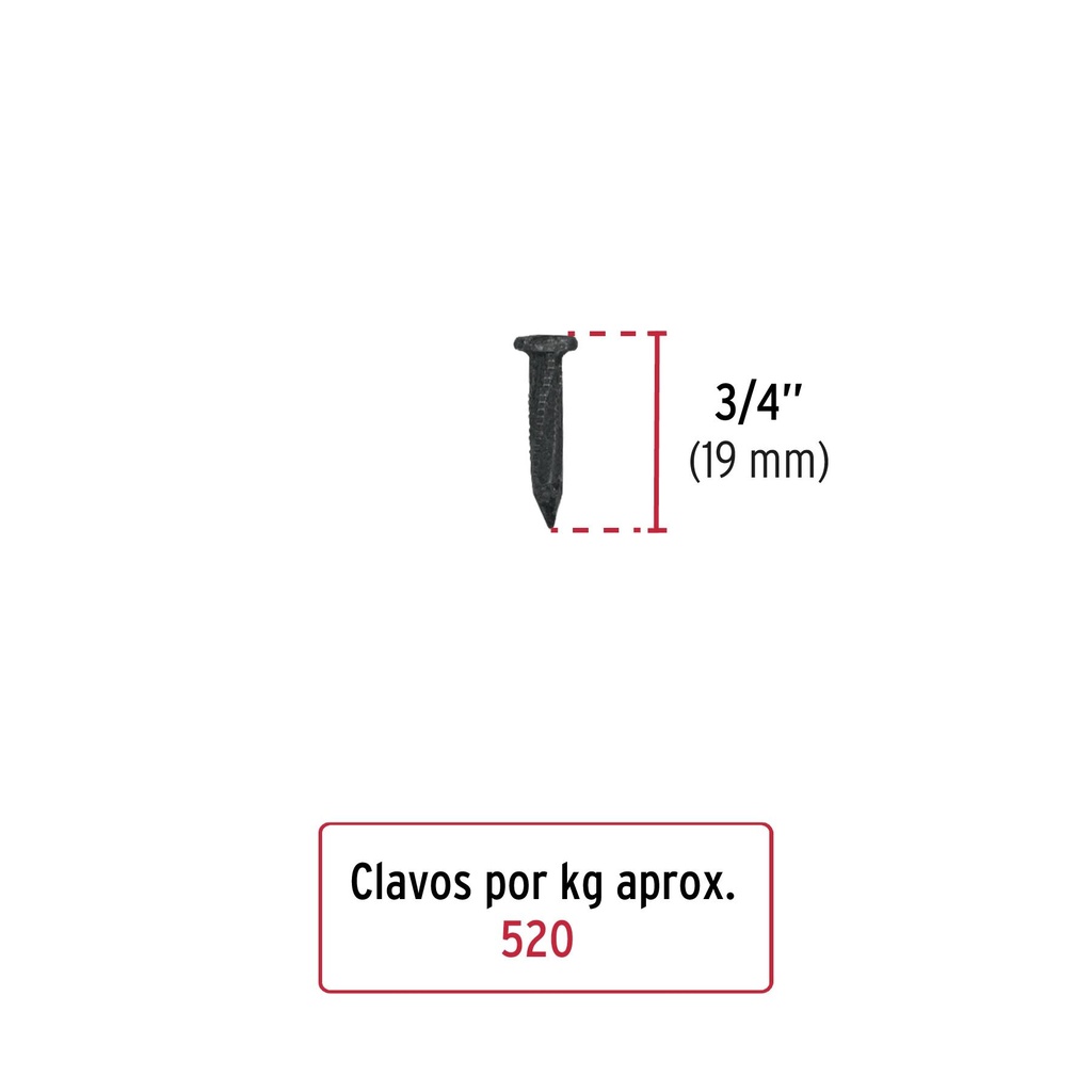 Bolsa con 1 kg de clavos para concreto negros 3/4', Fiero