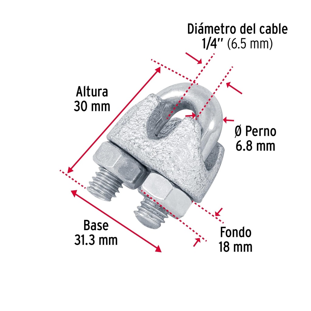 Blíster con 2 nudos (perros) de hierro para cable de 1/4'