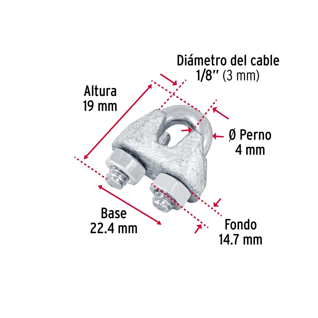 Blíster con 2 nudos (perros) de hierro para cable de 1/8'