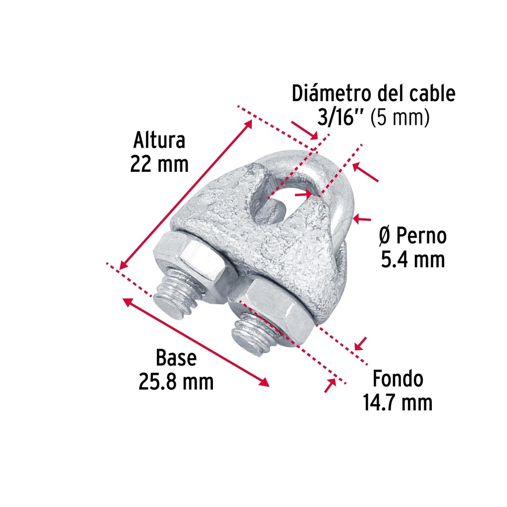 Blíster con 2 nudos (perros) de hierro para cable de 3/16'