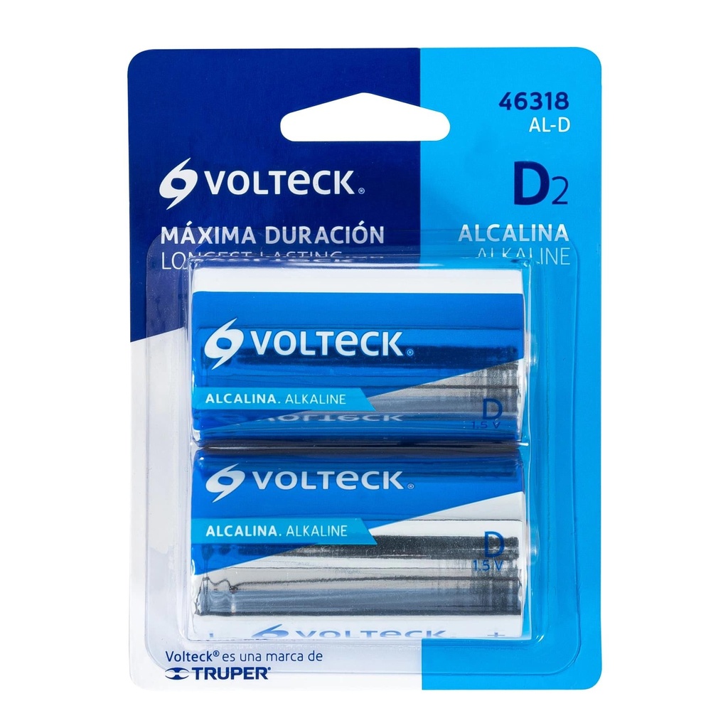 Blíster con 2 pilas alcalinas tamaño D, Volteck