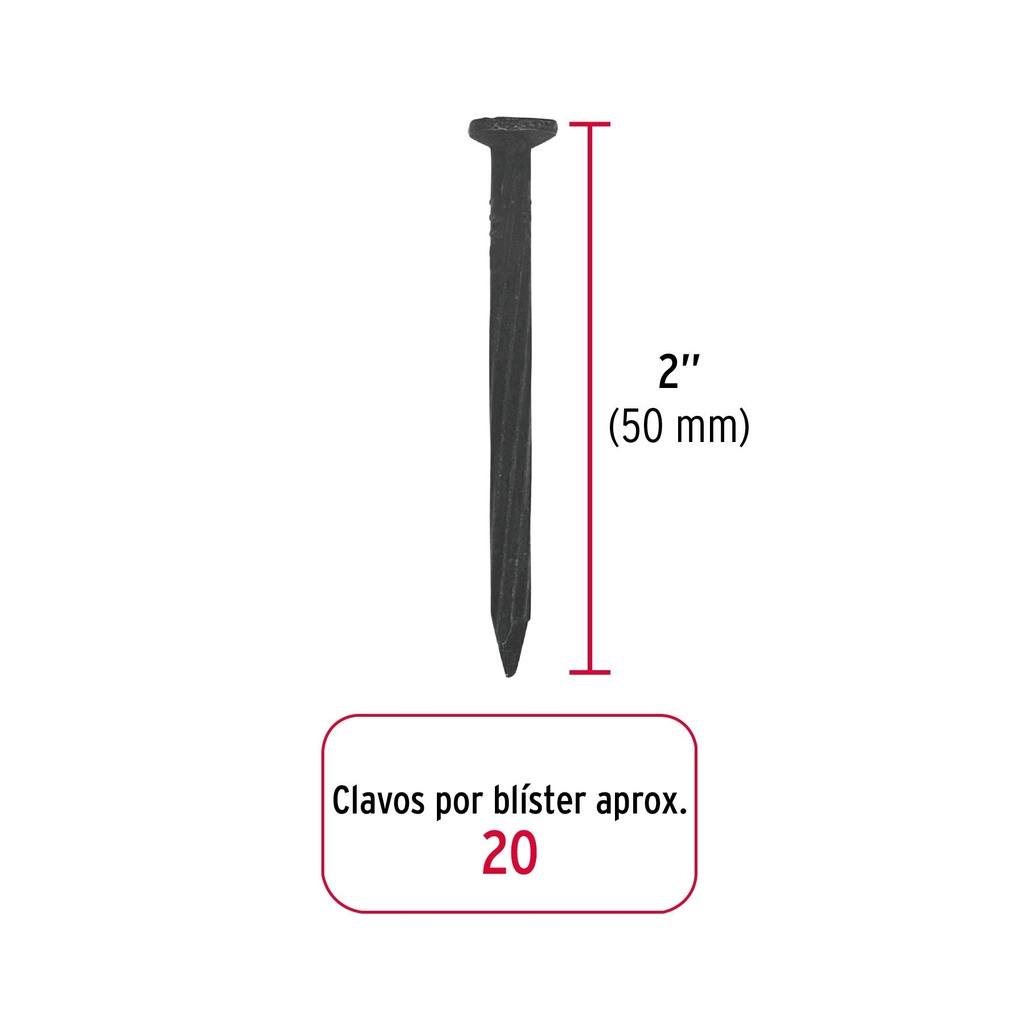 Blíster con 20 clavos negros para concreto 2', Fiero