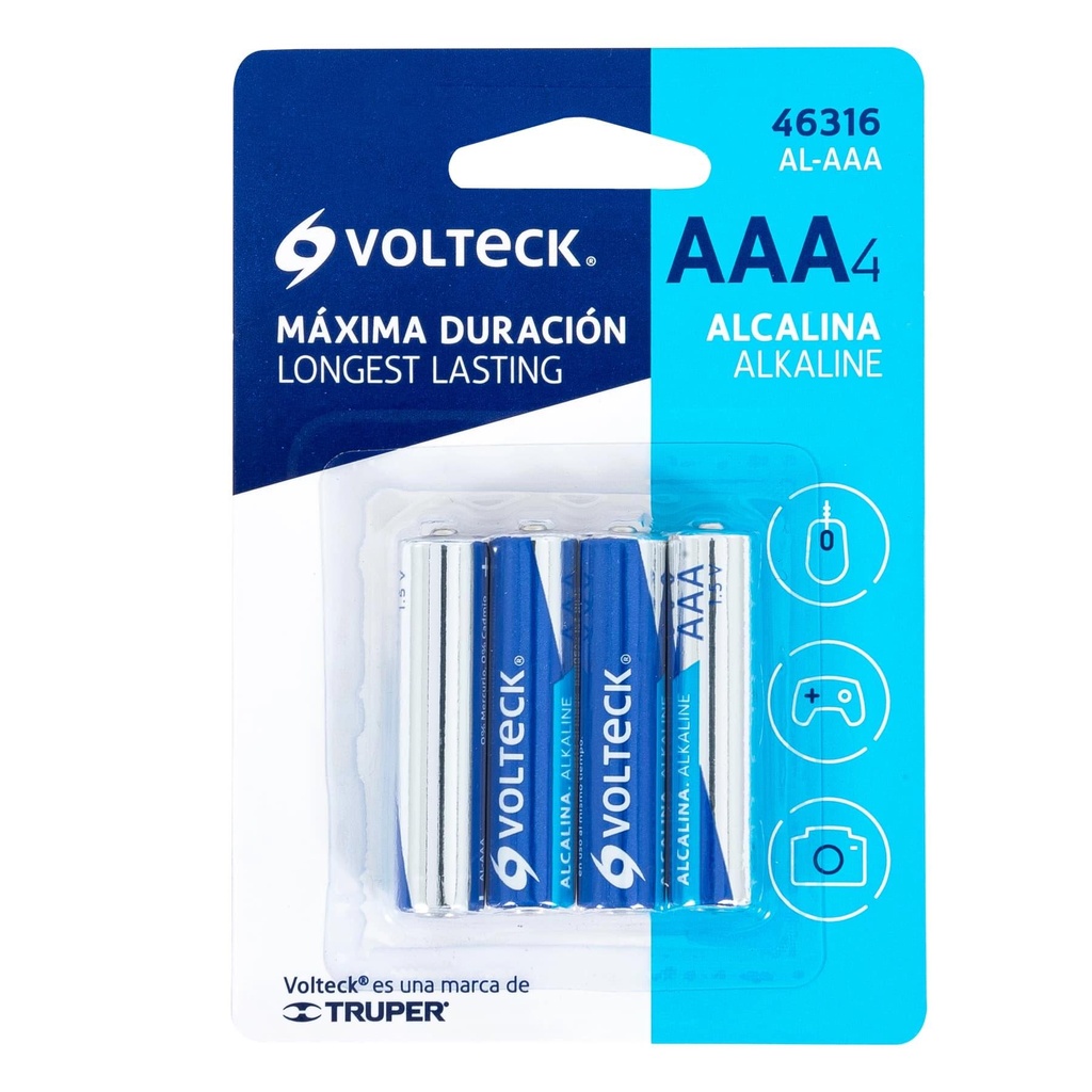 Blíster con 4 pilas alcalinas tamaño AAA, Volteck